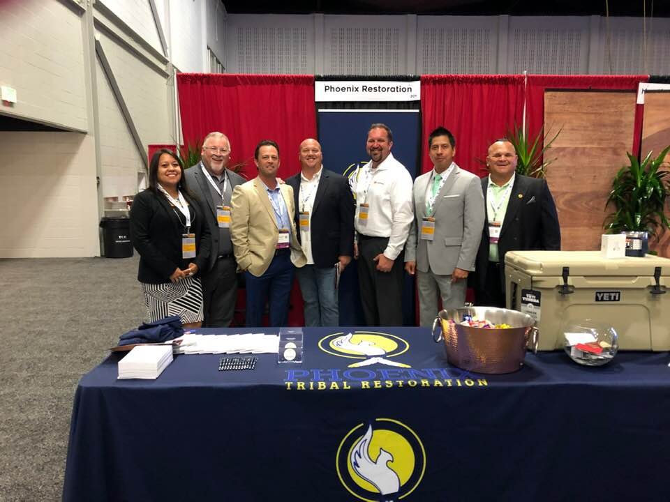 Pictured: Ayla Medrano (AICCO Executive Director), Kirk Roller (Owner Suite 1001), Shane Pratt and Jeff Bleything (Owners Phoenix Tribal Restorations), Darren Neal (Candor Supply), Bailey Walker (AICCO President) and Randy Anoatubby (Anoatubby Consultants)